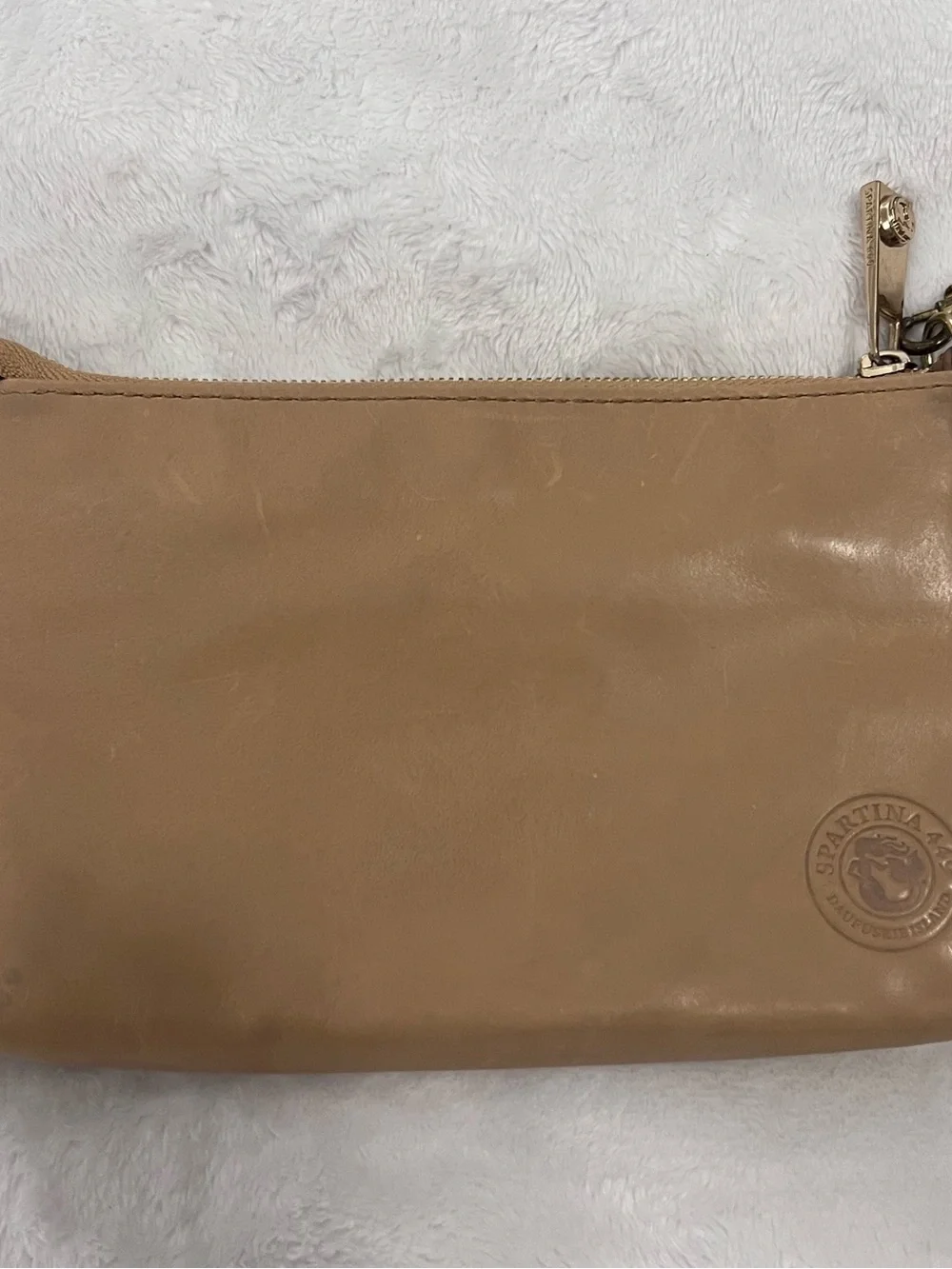 Spartina 449 Leather Wristlet Zipper Pouch Tan